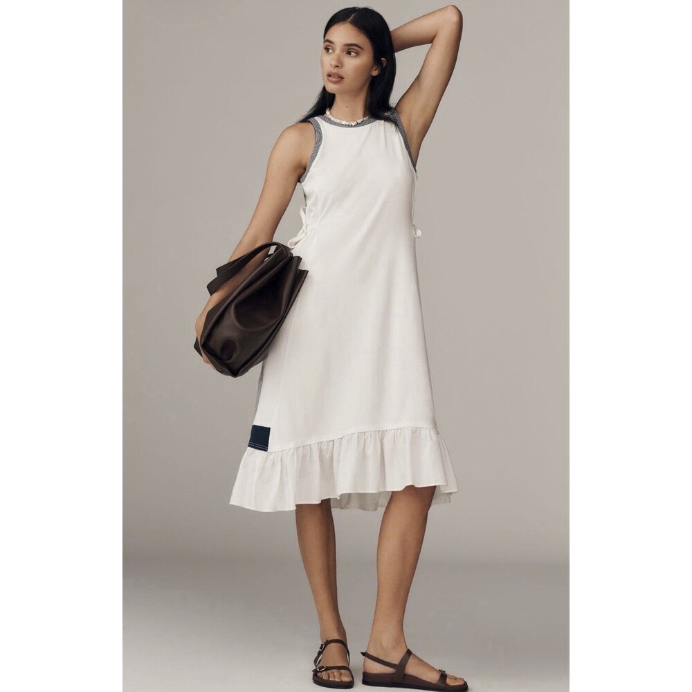 Anthropologie Daily Practice Midi Tank Dress White Ball Toss Vacay Small NWT